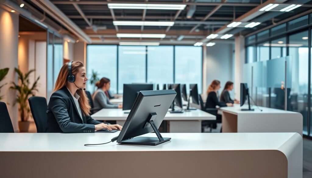 A well-lit, modern office setting with a dedicated customer support desk in the foreground. The desk is adorned with a sleek, minimalist design, with a telephone and headset prominently displayed. In the middle ground, several customer service representatives are seated at their workstations, each engrossed in attentive, empathetic conversations with callers. The background features a serene, professional atmosphere with warm, subtle lighting, clean lines, and a sense of efficiency and diligence. The overall scene conveys a welcoming, responsive, and reliable customer service experience. A well-lit, modern office setting with a dedicated customer support desk in the foreground. The desk is adorned with a sleek, minimalist design, with a telephone and headset prominently displayed. In the middle ground, several customer service representatives are seated at their workstations, each engrossed in attentive, empathetic conversations with callers. The background features a serene, professional atmosphere with warm, subtle lighting, clean lines, and a sense of efficiency and diligence. The overall scene conveys a welcoming, responsive, and reliable customer service experience.
