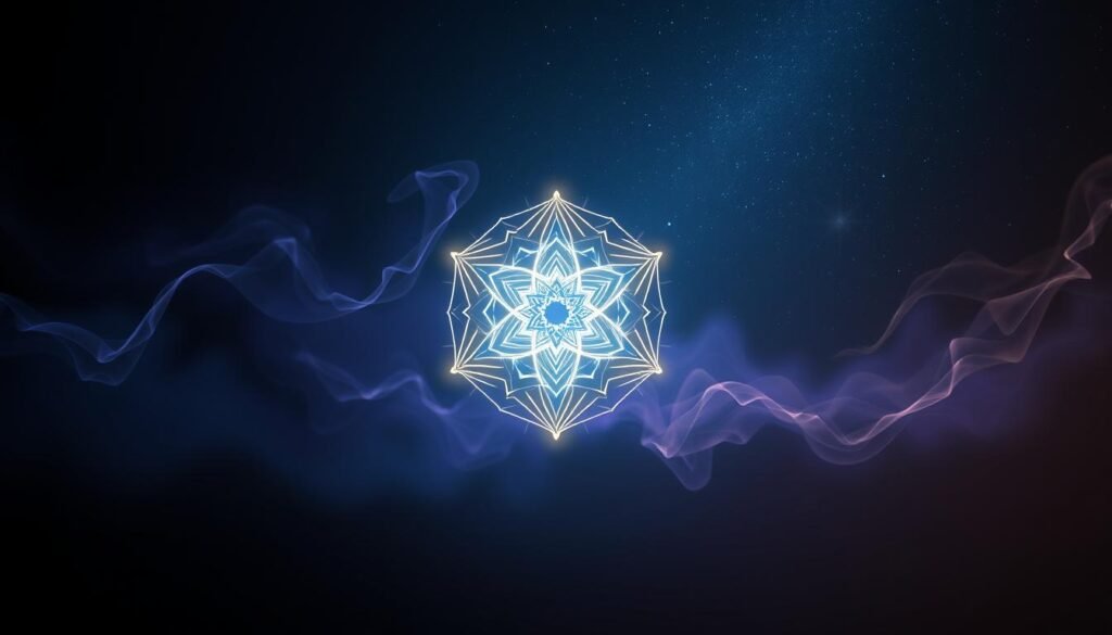 A dimly lit, mystical scene depicting the interplay of numerological energies 4, 1, and 11. In the foreground, a glowing, geometrically precise mandala-like symbol pulsates with a divine, otherworldly light, representing the synergy of these powerful numbers. The middle ground features ethereal, swirling energy fields in shades of deep indigo, violet, and gold, hinting at the transcendent, spiritual nature of these numerical forces. In the distance, a starry, otherworldly sky sets the scene, casting a serene, reverent atmosphere over the composition. The overall mood is one of profound contemplation, inviting the viewer to meditate on the hidden meanings and metaphysical significance of the numerology energies of 4, 1, and 11. A dimly lit, mystical scene depicting the interplay of numerological energies 4, 1, and 11. In the foreground, a glowing, geometrically precise mandala-like symbol pulsates with a divine, otherworldly light, representing the synergy of these powerful numbers. The middle ground features ethereal, swirling energy fields in shades of deep indigo, violet, and gold, hinting at the transcendent, spiritual nature of these numerical forces. In the distance, a starry, otherworldly sky sets the scene, casting a serene, reverent atmosphere over the composition. The overall mood is one of profound contemplation, inviting the viewer to meditate on the hidden meanings and metaphysical significance of the numerology energies of 4, 1, and 11.