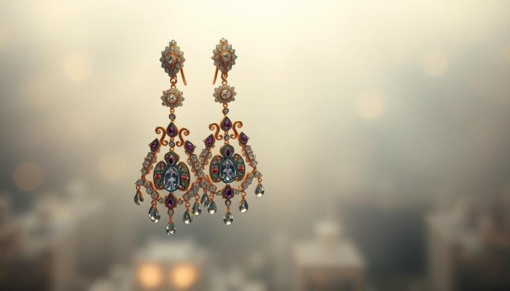 A lavish pair of earrings float in a serene, ethereal space, their intricate details and dazzling gemstones symbolizing wealth, status, and the power of communication. The earrings are captured in a soft, diffused light that imbues them with an almost mystical quality, as if they are imbued with the wisdom and knowledge of ancient traditions. The background is a hazy, dreamlike expanse, adding to the sense of otherworldliness and the subconscious significance of the earrings. The composition is balanced and thoughtful, drawing the viewer's attention to the earrings as the central focus, inviting contemplation on their deeper symbolic meaning. A lavish pair of earrings float in a serene, ethereal space, their intricate details and dazzling gemstones symbolizing wealth, status, and the power of communication. The earrings are captured in a soft, diffused light that imbues them with an almost mystical quality, as if they are imbued with the wisdom and knowledge of ancient traditions. The background is a hazy, dreamlike expanse, adding to the sense of otherworldliness and the subconscious significance of the earrings. The composition is balanced and thoughtful, drawing the viewer's attention to the earrings as the central focus, inviting contemplation on their deeper symbolic meaning.