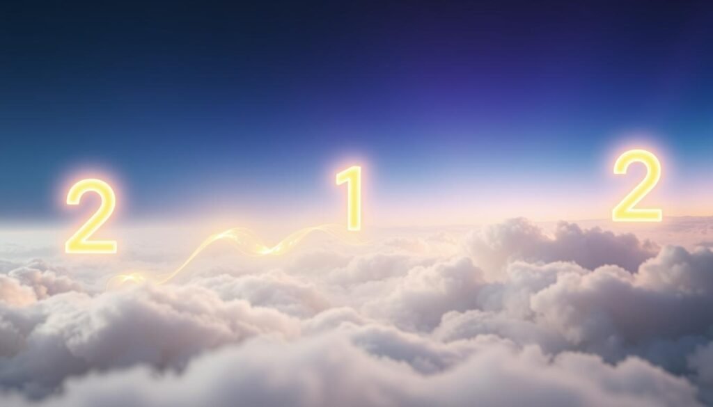 A mystical scene of angel numbers floating amidst a serene, ethereal landscape. In the foreground, glowing digits 2, 1, and 2 hover gracefully, emitting a soft, celestial radiance. The midground features wispy, cloud-like formations in shades of gold and pearlescent white, creating a sense of spiritual guidance and transcendence. The background is a dreamlike expanse of gentle gradients, ranging from deep indigo to vibrant hues of violet and azure, evoking a sense of the infinite and the divine. Soft, diffused lighting bathes the entire scene, lending an otherworldly, transcendent quality. The overall mood is one of profound, mystical connection and the deep significance of angel numbers in one's spiritual journey. A mystical scene of angel numbers floating amidst a serene, ethereal landscape. In the foreground, glowing digits 2, 1, and 2 hover gracefully, emitting a soft, celestial radiance. The midground features wispy, cloud-like formations in shades of gold and pearlescent white, creating a sense of spiritual guidance and transcendence. The background is a dreamlike expanse of gentle gradients, ranging from deep indigo to vibrant hues of violet and azure, evoking a sense of the infinite and the divine. Soft, diffused lighting bathes the entire scene, lending an otherworldly, transcendent quality. The overall mood is one of profound, mystical connection and the deep significance of angel numbers in one's spiritual journey.