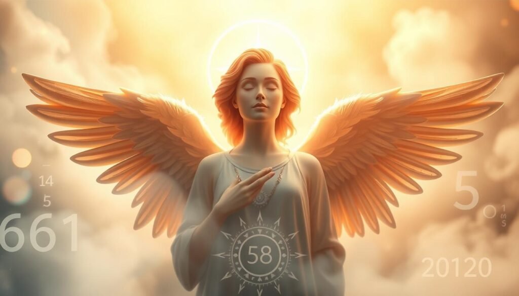 A serene angel figure, its wings outstretched, hovers amidst a softly glowing, ethereal background. The angel's face radiates a tranquil, enlightened expression, symbolizing the profound understanding of the mystical energy of angel numbers. Diffused lighting casts a warm, comforting glow, creating an atmosphere of introspection and spiritual awakening. The middle ground features abstract, numerical patterns and celestial symbols, hinting at the deeper cosmic connections. In the background, a swirling, cloud-like mist envelops the scene, adding a sense of mystery and the unknown. The overall composition conveys a sense of guidance, wisdom, and the transformative power of understanding the significance of angel numbers. A serene angel figure, its wings outstretched, hovers amidst a softly glowing, ethereal background. The angel's face radiates a tranquil, enlightened expression, symbolizing the profound understanding of the mystical energy of angel numbers. Diffused lighting casts a warm, comforting glow, creating an atmosphere of introspection and spiritual awakening. The middle ground features abstract, numerical patterns and celestial symbols, hinting at the deeper cosmic connections. In the background, a swirling, cloud-like mist envelops the scene, adding a sense of mystery and the unknown. The overall composition conveys a sense of guidance, wisdom, and the transformative power of understanding the significance of angel numbers.