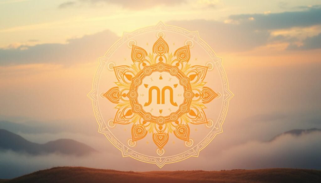 A serene, ethereal landscape illuminated by a soft, warm glow. In the foreground, a central circle symbolizing spiritual numerology balance, composed of interlocking numeric shapes and patterns in shades of gold, bronze, and amber. Radiating outward, intricate mandalas and geometric designs in complementary hues create a sense of harmony and interconnectedness. The background features a hazy, atmospheric sky with hints of pastel blues and purples, evoking a meditative, transcendent mood. The entire scene is captured through a wide-angle lens, creating a sense of balance and symmetry. A serene, ethereal landscape illuminated by a soft, warm glow. In the foreground, a central circle symbolizing spiritual numerology balance, composed of interlocking numeric shapes and patterns in shades of gold, bronze, and amber. Radiating outward, intricate mandalas and geometric designs in complementary hues create a sense of harmony and interconnectedness. The background features a hazy, atmospheric sky with hints of pastel blues and purples, evoking a meditative, transcendent mood. The entire scene is captured through a wide-angle lens, creating a sense of balance and symmetry.