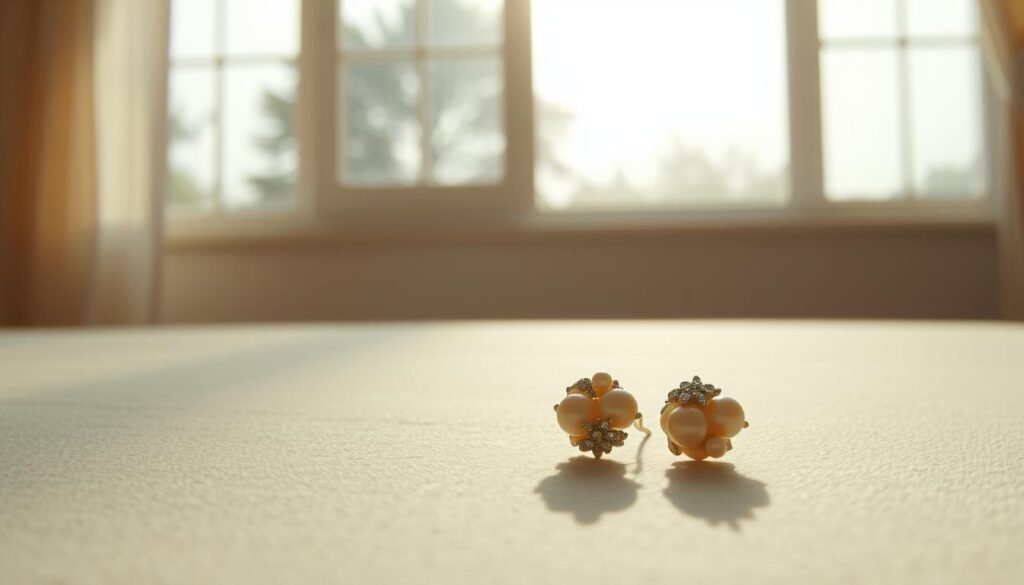 A serene, minimalist composition capturing the essence of interpreting the "dream of earrings" in daily life. In the foreground, a pair of delicate, pearl-encrusted earrings rests on a softly textured surface, casting subtle reflections. The middle ground features a window overlooking a tranquil, sun-dappled garden, hinting at the connection between the dream realm and everyday experiences. The background is a muted, calming palette, evoking a sense of introspection and contemplation. Soft, diffused lighting bathes the scene, creating a meditative atmosphere. The camera angle is slightly elevated, inviting the viewer to ponder the significance of the earrings and their role in interpreting the subconscious. A serene, minimalist composition capturing the essence of interpreting the "dream of earrings" in daily life. In the foreground, a pair of delicate, pearl-encrusted earrings rests on a softly textured surface, casting subtle reflections. The middle ground features a window overlooking a tranquil, sun-dappled garden, hinting at the connection between the dream realm and everyday experiences. The background is a muted, calming palette, evoking a sense of introspection and contemplation. Soft, diffused lighting bathes the scene, creating a meditative atmosphere. The camera angle is slightly elevated, inviting the viewer to ponder the significance of the earrings and their role in interpreting the subconscious.