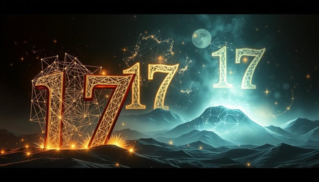 A surreal, visually striking numerological composition featuring the numbers 1, 7, and 117. In the foreground, the number 117 is prominently displayed in bold, three-dimensional lettering, with intricate geometric patterns and ethereal energy fields emanating from it. The middle ground showcases the numbers 1 and 7, subtly intertwined and glowing with a soft, mystical light. The background is a dreamlike, abstract landscape of cascading numerical motifs, swirling energy currents, and a celestial atmosphere that evokes a sense of cosmic significance. The lighting is dramatic, with dramatic shadows and highlights accentuating the depth and complexity of the composition. The overall mood is one of mystical, spiritual resonance, inviting the viewer to ponder the deeper meanings and interconnections of these symbolic numerological elements. A surreal, visually striking numerological composition featuring the numbers 1, 7, and 117. In the foreground, the number 117 is prominently displayed in bold, three-dimensional lettering, with intricate geometric patterns and ethereal energy fields emanating from it. The middle ground showcases the numbers 1 and 7, subtly intertwined and glowing with a soft, mystical light. The background is a dreamlike, abstract landscape of cascading numerical motifs, swirling energy currents, and a celestial atmosphere that evokes a sense of cosmic significance. The lighting is dramatic, with dramatic shadows and highlights accentuating the depth and complexity of the composition. The overall mood is one of mystical, spiritual resonance, inviting the viewer to ponder the deeper meanings and interconnections of these symbolic numerological elements.